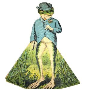 Vintage Anthropomorphic Frog Victorian Trade Card Die-Cut Advertising 9.5"